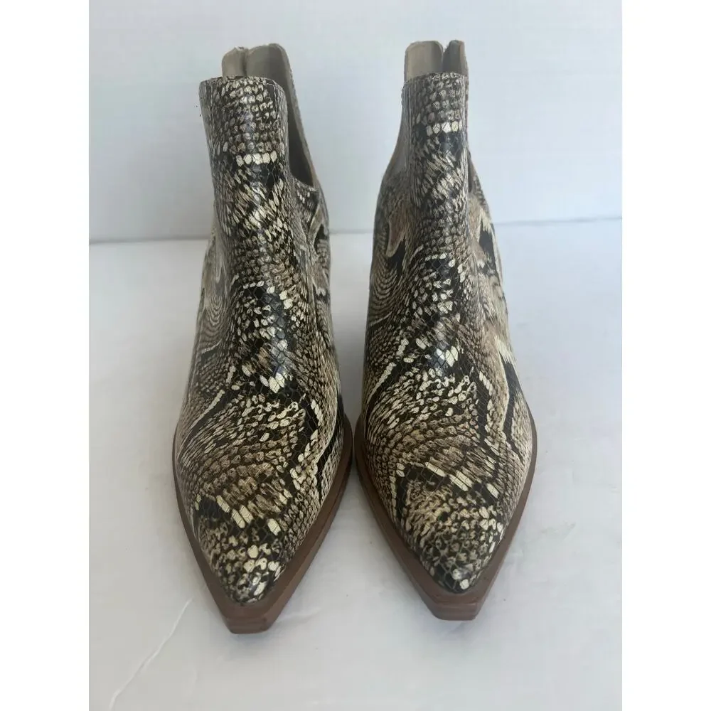 Vince Camuto Western Leather Snake Print Block‎ Heel Pointy Toe Bootie 7.5M